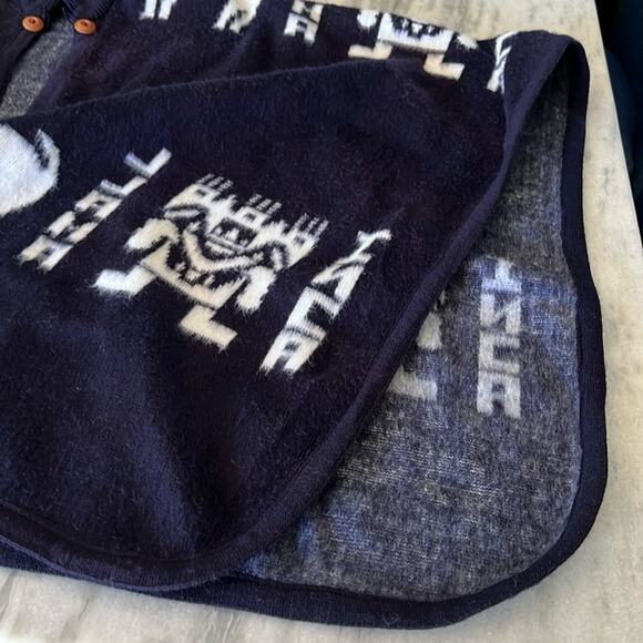 Llama INCA Print Navy Blue White Poncho Sweater Cape Boho Hippie Cozy Warm - Picture 9 of 11